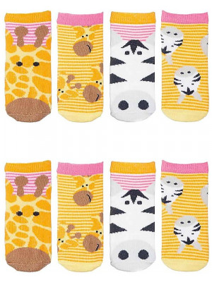 Set 4 paia di calzini antiscivolo - giraffa e zebra - arancione e rosa - 1-3anni